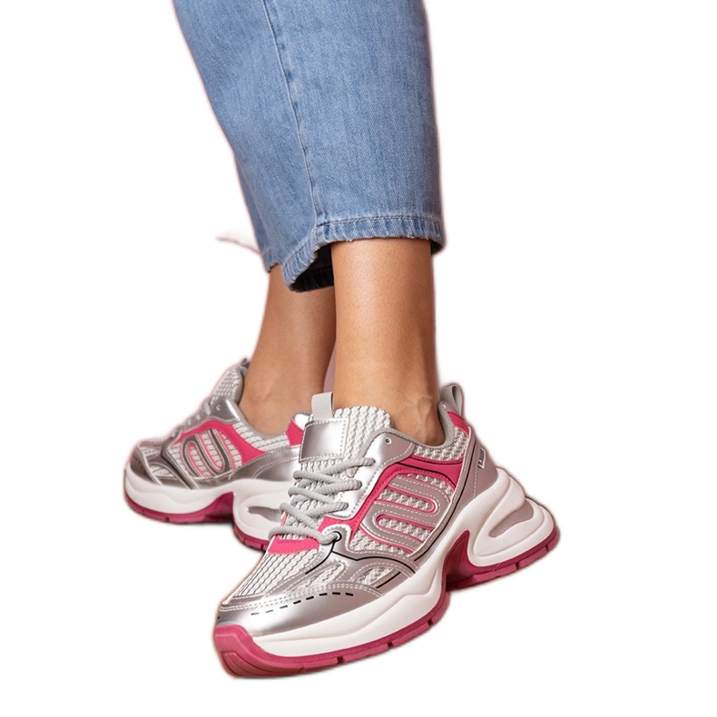 Sneaker sportive da donna in argento rosa