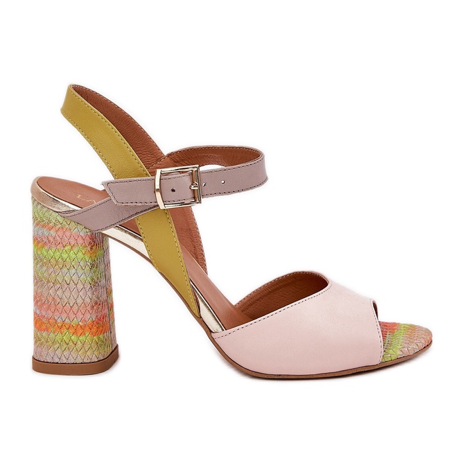 Sandali eleganti in pelle sul post multicolore Laura Messi 2136 beige