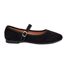 Ballerinas con cinghia e fibbia eco scamosciata in pelle scamosciata nera nero