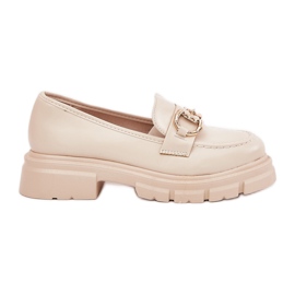 Mocassini da donna in pelle Eco con beige di dettaglio dorato