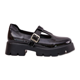 Scarpe da donna dipinte con un morsetto sulla piattaforma e tacchi piatti neri nero