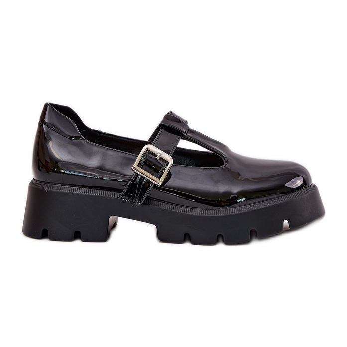 Scarpe da donna dipinte con un morsetto sulla piattaforma e tacchi piatti neri nero