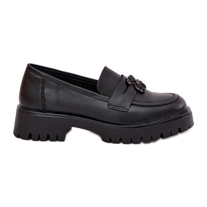 Mocassini in pelle da donna con pin Bear Vinceza 18109 Nero