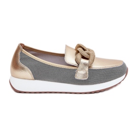 S.Barski Mocassini in pelle femminile con un ornamento LR51-966 oro d'oro
