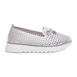 S.Barski Scarpe da donna in pelle openuwork realizzate in pelle naturale lr51-631 argento d'argento