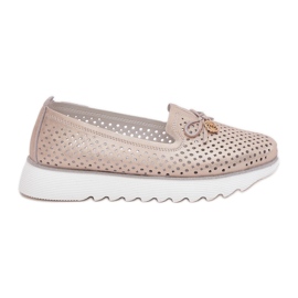 S.Barski Scarpe da donna in pelle openuwork realizzate in pelle naturale LR51-631 PLN d'oro