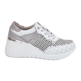 Scarpe sportive in pelle Openwork Sneaker su Wedge S.Barski LR51-641 White bianco