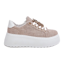 Sneaker sulla piattaforma con un pin orso s.barski bf51-014 beige