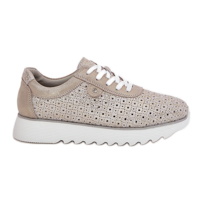 S.Barski Sneaker Openwork in pelle scamosciata sulla piattaforma Zloty LR51-927 d'oro