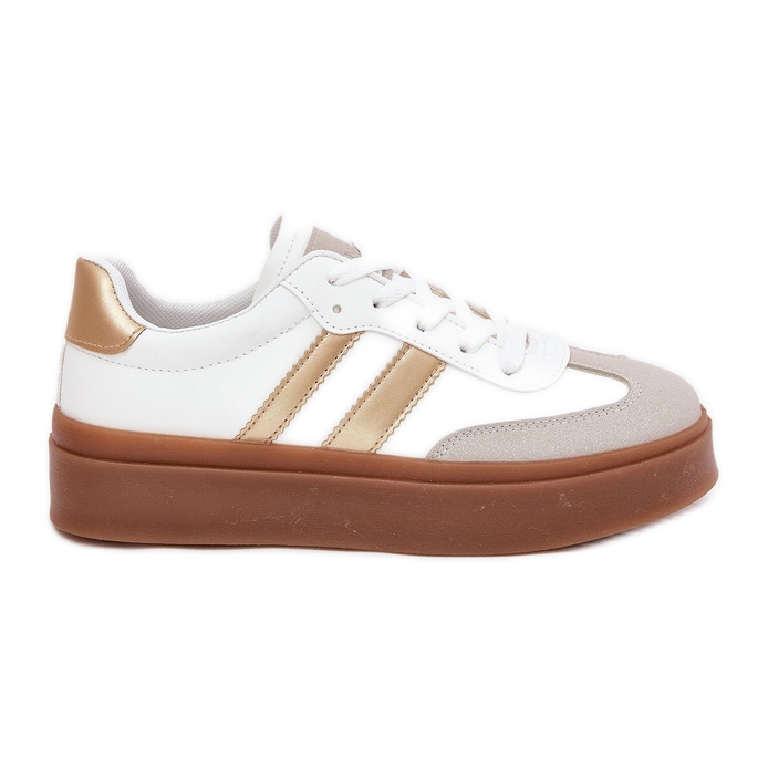 Evento Sneaker femminili sulla piattaforma con eco in pelle bianca e oro