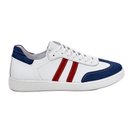 Zazoo N1068 in pelle bassa sneaker blu bianche e blu navy bianco