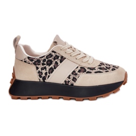 Sneaker in pelle scamosciata femminile sulla piattaforma Leopard Vinceza 66793 beige