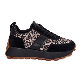 Sneaker in pelle scamosciata femminile sulla piattaforma Leopard Vinceza 66793 Black nero
