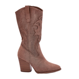 S.Barski Stivali da cowboy stivali aperti su S. Barski Hy51-606 Post Brown marrone