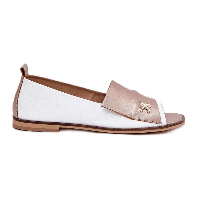 Pallerina eleganti in pelle con dita nude Zazoo 1865 bianco e oro bianca