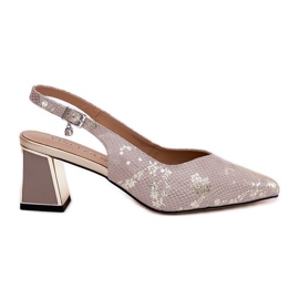 Sandali in pelle femminile sul pilastro con strumenti ad alto naso Vinceza 66733 oro e argento