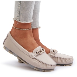 Mocassini da Donna in Pelle Con Decoro Beige S.Barski LR339