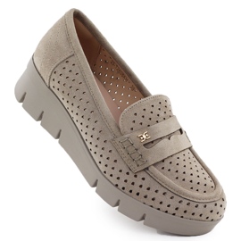 Mocassine femminili per un cuneo aperto Khaki Potocki 12608 beige