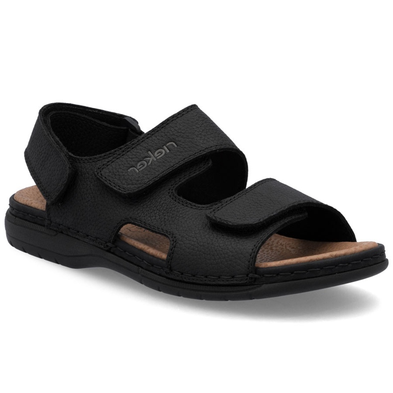 Sandali neri comodi da uomo in pelle Nero Rieker 25558-01