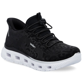 Scarpe sportive da donna in leopardo stampato Rieker M6066-01 nero