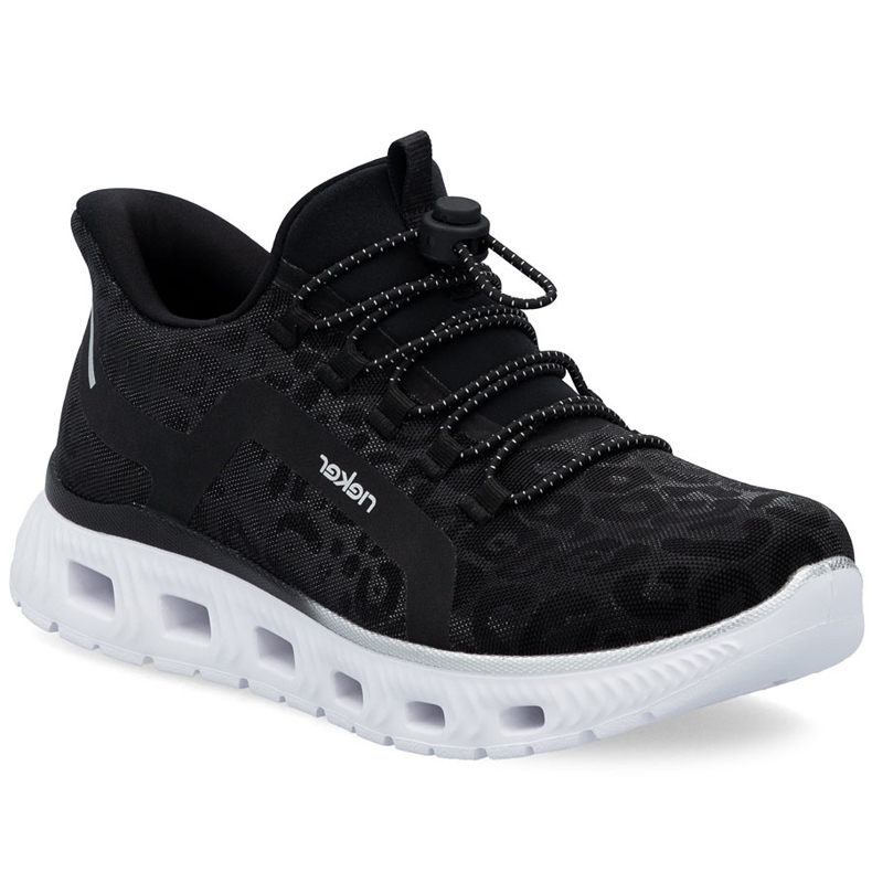 Scarpe sportive da donna in leopardo stampato Rieker M6066-01 nero