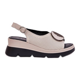 S.Barski Sandali in pelle femminile con cuneo con un ornamento S. Barski LR51-788 beige