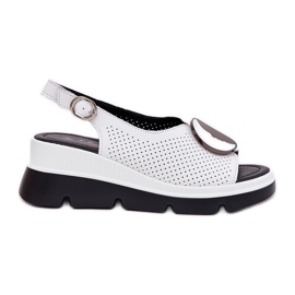 S.Barski Sandali in pelle femminile con cuneo con un ornamento S. Barski LR51-788 White bianca