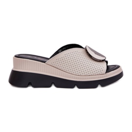 S.Barski Pantofole in pelle femminile con un ornamento di S. Barski LR51-662 beige