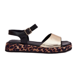 S.Barski Sandali in pelle femminile sulla piattaforma con stampa leopardo S. Barski JC51-347 Gold d'oro