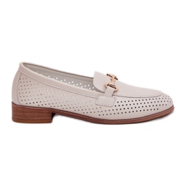 S.Barski Mocassini in pelle femminile con ornamento a tacco piatto S. Barski LR51-588 beige