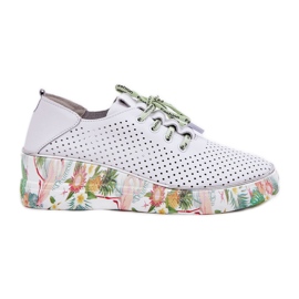 Scarpe a cuneo in pelle con motivi artiker 54c1807 bianco e verde