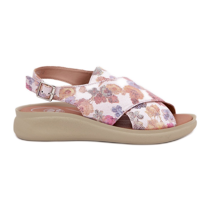 Jezzi Sandali femminili con eco in pelle con fiori multicolore