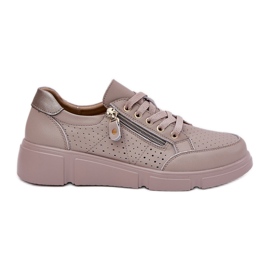 Vinceza Scarpe sportive in pelle con sneaker sulla piattaforma con il beige scuro di Vincez Castle 88019