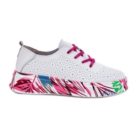 Sneaker in pelle femminile su una piattaforma bianca Vinceza 88017 bianco