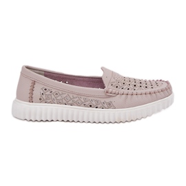 Vinceza Mocassini in pelle femminile con un modello di lavoro aperto Vincez 88028 beige
