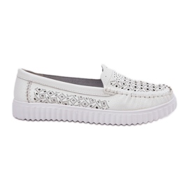 Vinceza Mocassini in pelle femminile con pattern openwork Vincez 88028 Bianco
