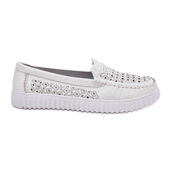 Vinceza Mocassini in pelle femminile con pattern openwork Vincez 88028 Bianco bianca