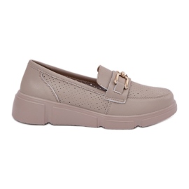 Vinceza Mocassini in pelle femminile con un dettaglio dorato Vincez 88007 Dark Beige