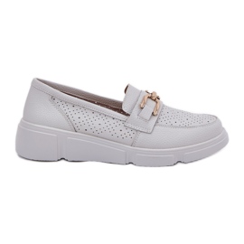 Vinceza Mocassini in pelle da donna con dettaglio dorato Vincez 88007 Grigio chiaro bianca