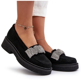 Zazoo 3419 Mococcasin in pelle scamosciata da donna con una cintura decorativa cinghia nera nero