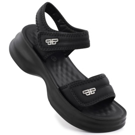 Sandali da donna su una suola spessa con velcro Black Potocki 105300 nero