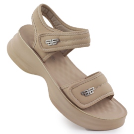 Sandali da donna su una suola spessa con velcro beige potocki 105300