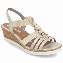 Remonte Sandali femminili sul cuneo con elastici Golden Renovte R6264-91 d'oro