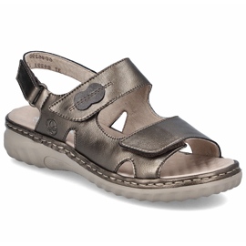 Sandali in pelle da donna con rieker marrone in velcro 60462-90