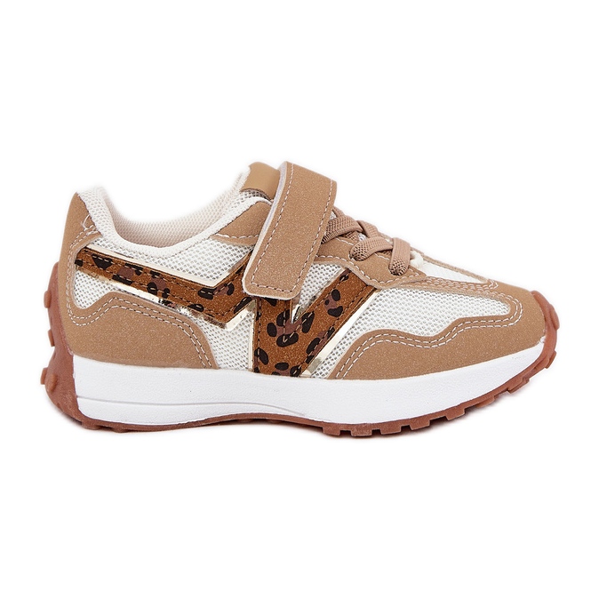 Sneaker per bambini sul leopardo in velcro beige