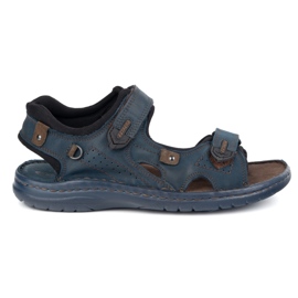 KOMODO Sandali in pelle 552k maschili con velcro - perfetto per l'estate per uomini attivi blu navy