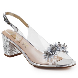 Sandali femminili trasparenti su un palo con zirconi Silver S.barski MR51-725 d'argento