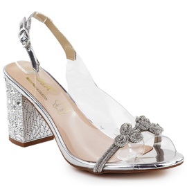 Sandali femminili trasparenti su un palo con zirconi Silver S.barski MR51-705 argento