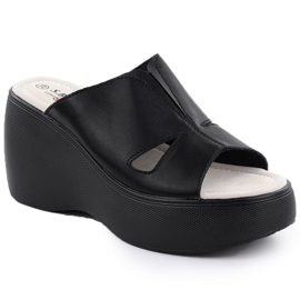 S.Barski Zeppe in pelle femminile sui cunei neri S. Barski LR51-541 nero