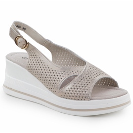 S.Barski Openwork Sandals in pelle femminile su zeppe Złote S. Barski LR51-660 d'oro